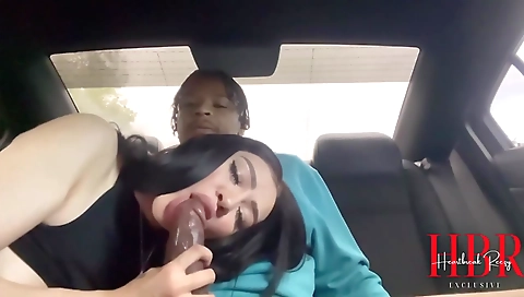 Big ass amateur with a big ass gets deepthroated in the backseat