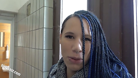 Busty brunette milf gets her pussy fucked while in public