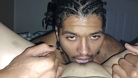 Black guy is eating the fat juicy pussy of his girlfriend