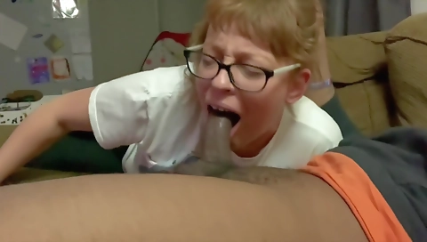 Red-haired milf and hardcore blowjob from an older guy