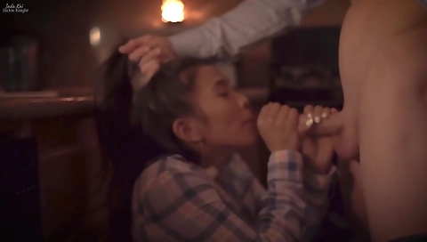 Asian with big natural tits gets a big black dildo