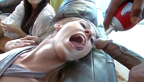 Three girls having a hot interracial sex on the bed