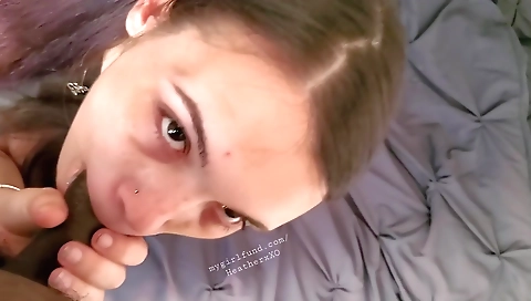 Horny brunette 18+ gets fucked in her mouth and pussy