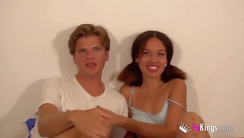 Ebony teen with long hair 18+ is having fun with a dildo