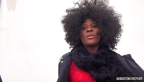 Ebony babe with a pair of anal holes fucks two hard dicks