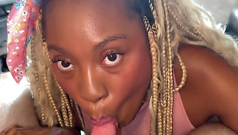 Black man fucks a ebony blonde in the head and in the ass