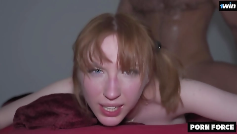 Redheaded amateur with a big booty fucks and gets facial
