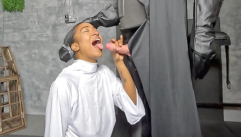 Brunette chick gets a footjob from her stepbrother