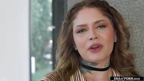 Curvy brunette gets fucked by big buns with a black cock