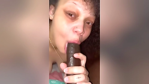 Tattooed brunette is making a gag on big boobed bbc