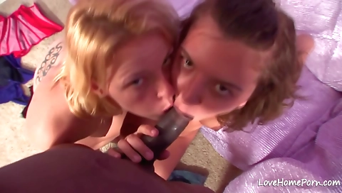 Blonde and brunette threesome video with a pornstar