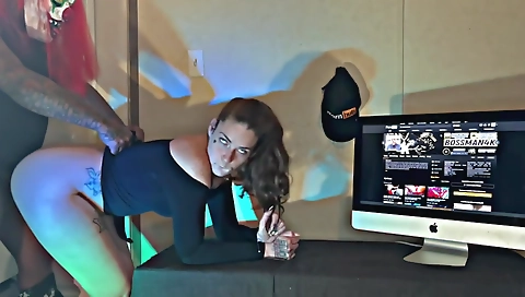 Amorous webcam video with brunette girl showing her huge ass