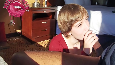 Brunette with big tits is in the middle of a deepthroating