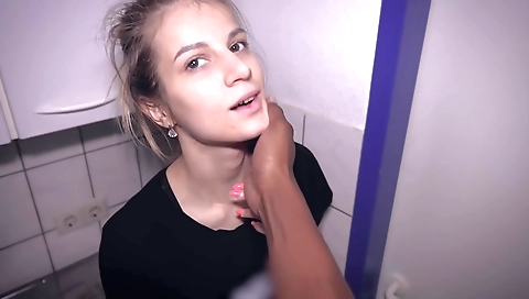 Amateur blonde milf with a big ass gives a blowjob