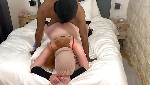 Big-boobed blonde brunette babe censored in the throats