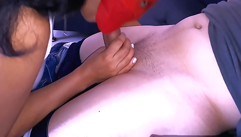 Horny brunette handjob with a hot ebony dude in a hardcore scene